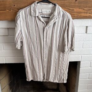 Abercrombie & Fitch Beige and Blue Striped Button Down Shirt